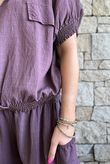 Basso Button Drape Cap Sleeve Shirt Deep Damson